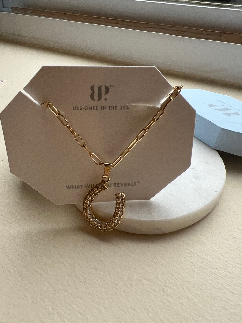 bp Gold Crystal Pave Horseshoe Pendant Necklace